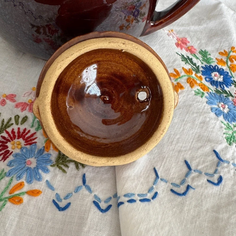 Vintage Brown Glazed Ceramic Teapot Rustic Stoneware Cottagecore Farmhouse Decor